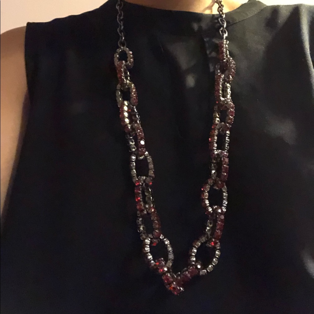 Nine West Red rhinestone loop necklace